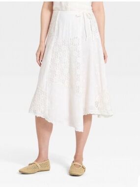 Excellent Condition Worn Twice Women's Eyelet Midi Asymmetrical Skirt Size XS
